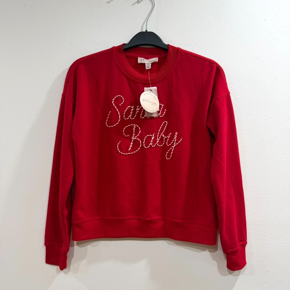 Philosophy Santa Baby Women Size M Red Ultra Soft Holiday Sweatshirt NWT